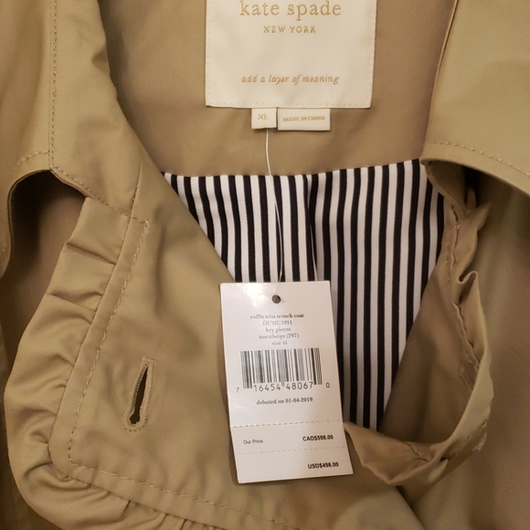 NWT Kate spade ruffle trim trench coat - Picture 7 of 16